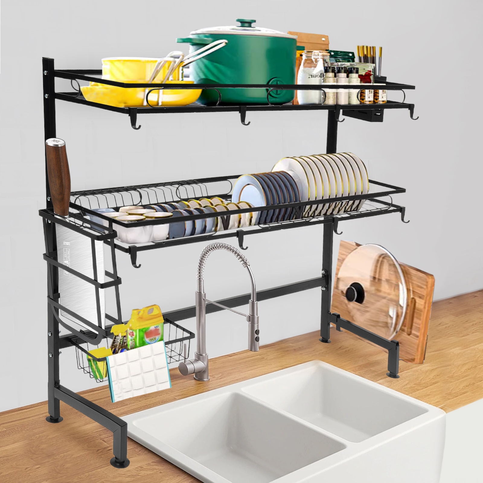YIYIBYUS 2-Tier Dish Drying Rack Over Sink Cutlery Drainer Kitchen Shelf Cup Organizing 82cm