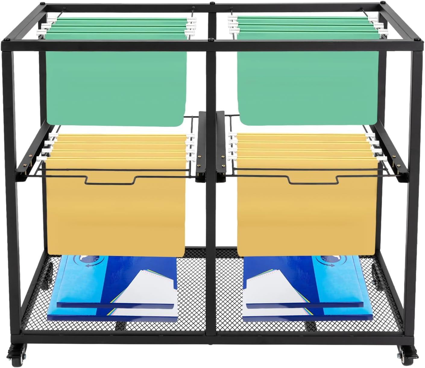 YIYIBYUS 2-Tier Rolling File Cart with Wheels for Letter Legal Size ...