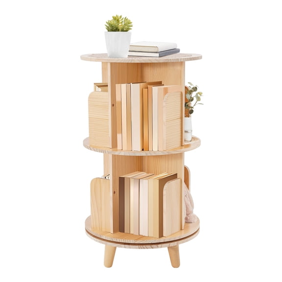 YIYIBYUS 2 Tier Rotating Bookshelf, 360 Display Rotating Bookcase Corner Storage Rack Solid Wood Organizer Display Bookshelf