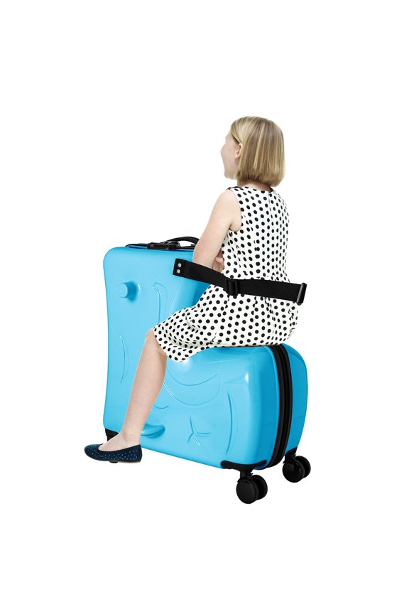 20 Inch Blue Children's Suitcase Kids Ride-On Suitcase Spinner Luggage Kids Trunk for 1-6 years old