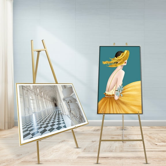 YIYIBYUS 2PCS Steel Pipe Portable Floor Easel Stand Large Gold Wedding Easel Stand for Weddings, Welcome Signs Displaying Pictures,Posters