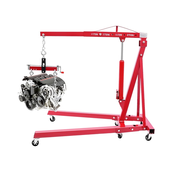 YIYIBYUS 2T Folding Hydraulic Crane Hydraulic Crane with Engine Leveler & Wheels Heavy-Duty Cherry Picker Shop Crane Oldable Engine Crane Red