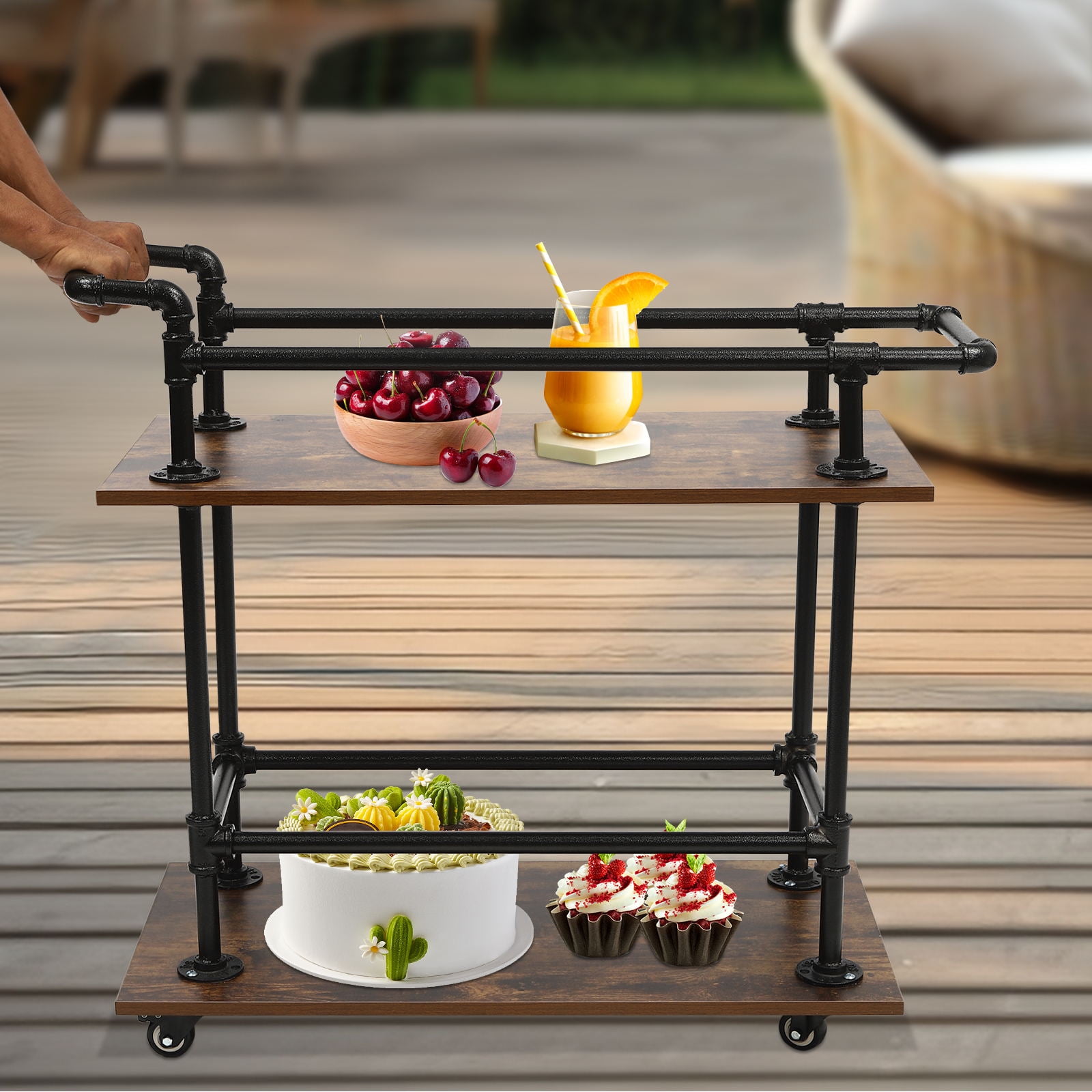 YIYIBYUS 3Tier Industrial Bar Carts Serving Wine Rack Carts with