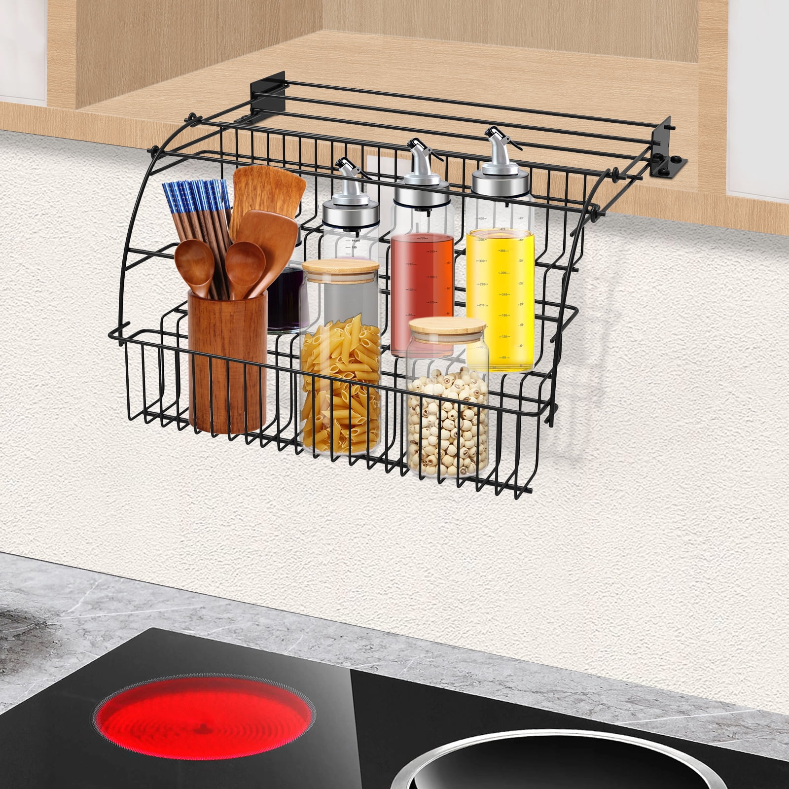 Locking Spice Rack YIYIBYUS 3-Tier Pull down Spice Rack Cabinet-Mounted Spice Rack Kitchen ...