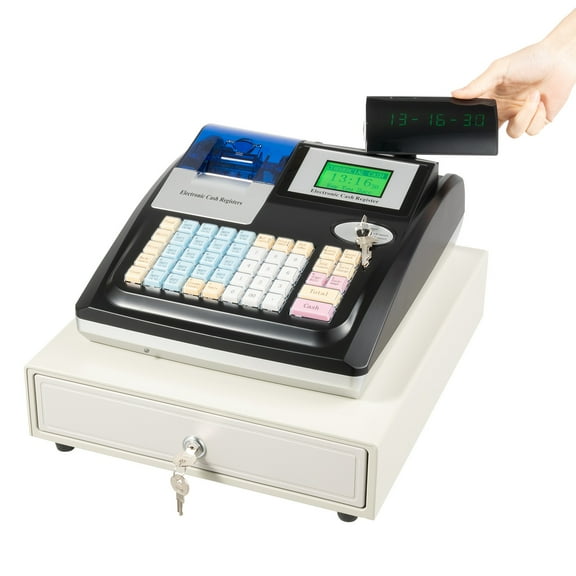YIYIBYUS 48 Keys Electronic Cash Register Dual Screen Display POS Printer Thermal Printer Support RS232/USB