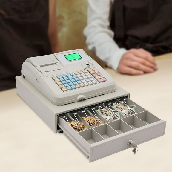 YIYIBYUS 48 Keys Electronic Cash Register, POS System Cash Register with LED Display 2 RS232 Interfaces&1 USB Interface