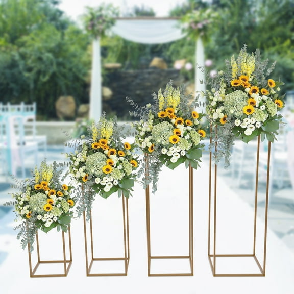 YIYIBYUS 4PCS Wedding Flower Stand Gold Metal Floor Vases Flowers Column Stand Road Lead Rack for Wedding Party Event Anniversary
