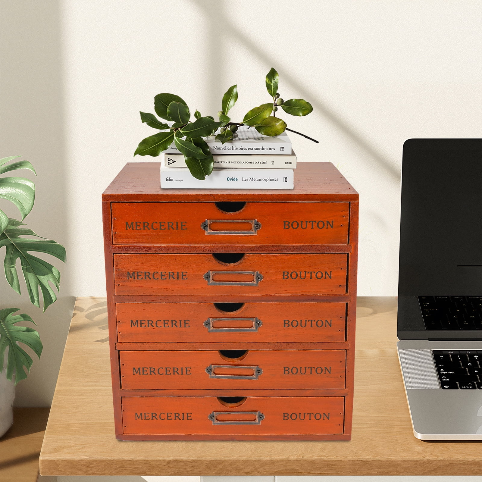 YIYIBYUS 5-Drawer Desktop Storage Organizer Wooden Storage Drawers ...