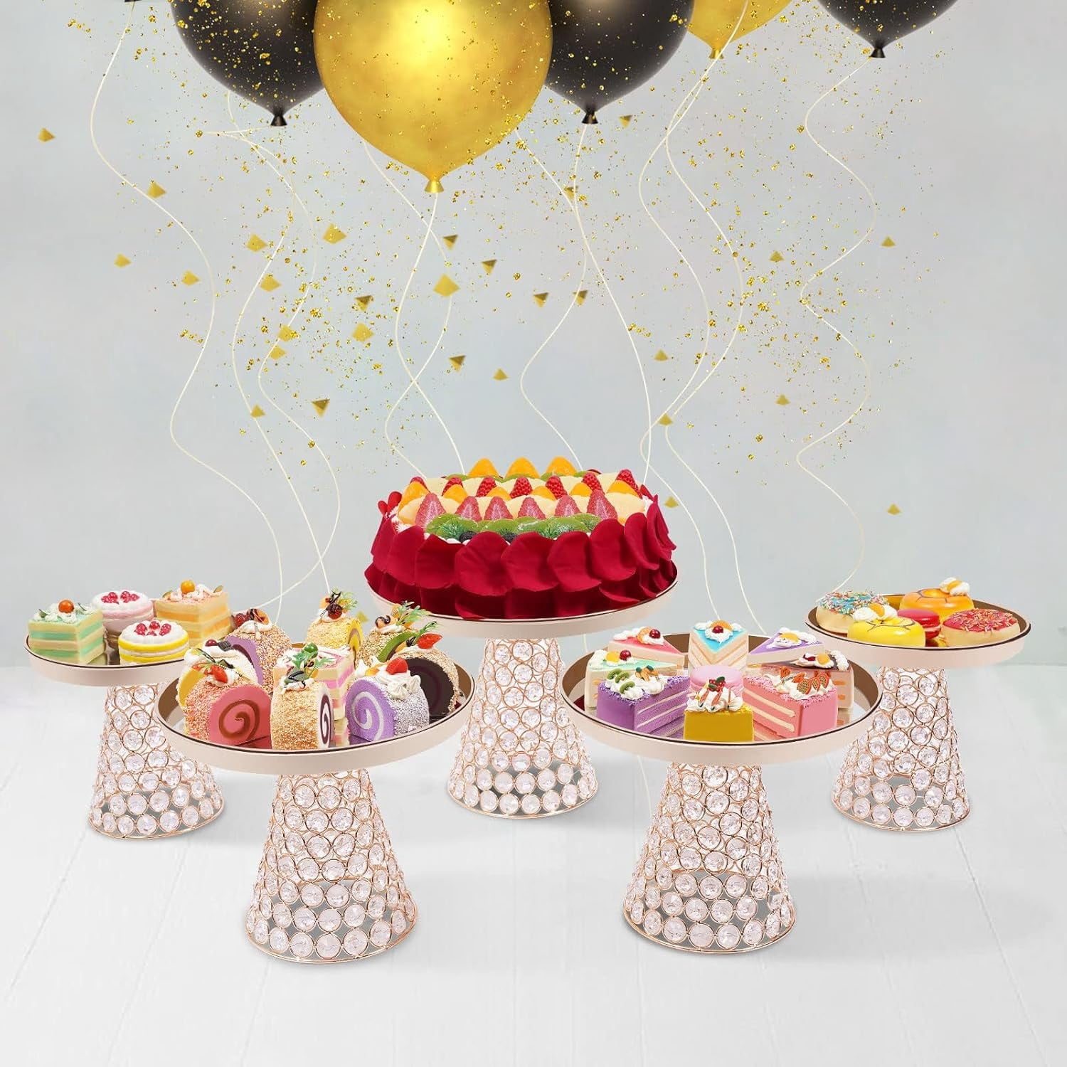 YIYIBYUS 5 PCS Crystal Wedding Cake Stand Set Cupcake Stand Gold ...
