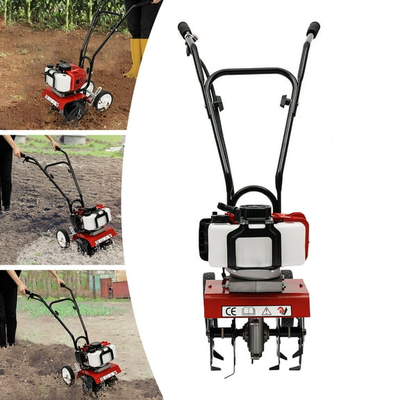 YIYIBYUS 52CC Garden Tiller Cultivator, 2 Stroke Handheld Gas Powered Tiller Cultivator Soil Tilling Machine,Rotary Tiller Field Cultivator