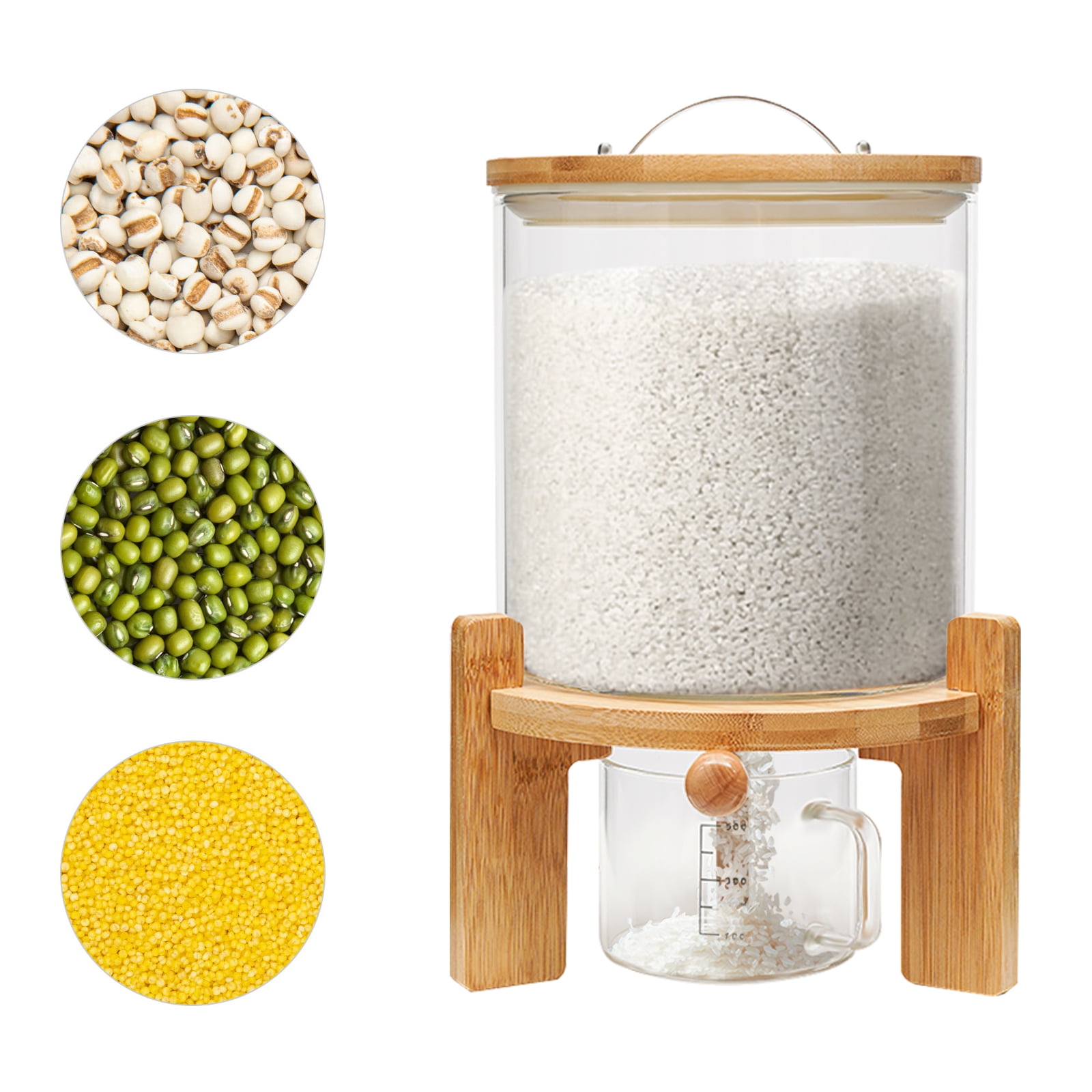YIYIBYUS 5L Cereal Dispenser Glass Tank Canister Airtight Rice Flour Food Storage Containers with Lid & Measuring Cup