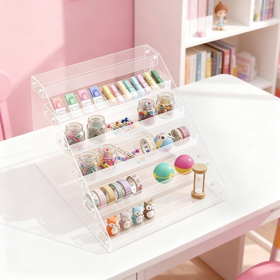 YIYIBYUS 6-Tier Clear Acrylic Rack Ladder Stand Display Shelf Perfume Makeup Organizer Nail Polish Storage Shelf Tiered Clear Acrylic Risers for Display 11.73*12.71*9.53 In