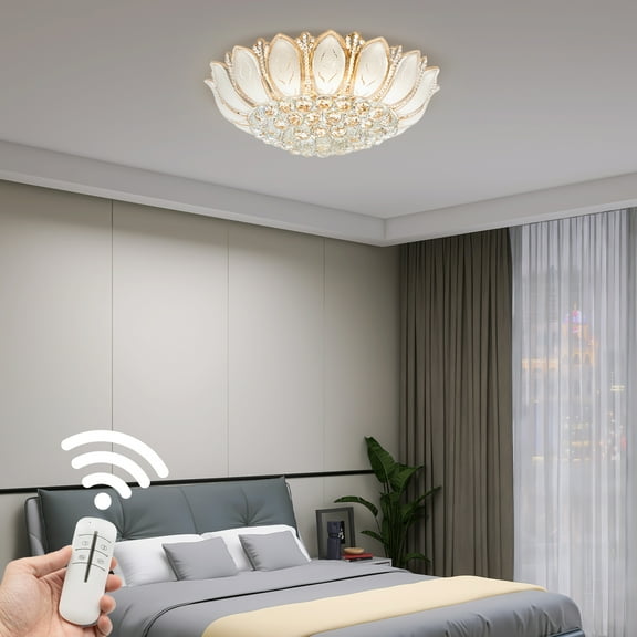 YIYIBYUS 60CM 7-Light Lotus Ceiling Light Modern Crystal LED Pendant Lamp Fixture Gold E12 for Bedroom Living Room