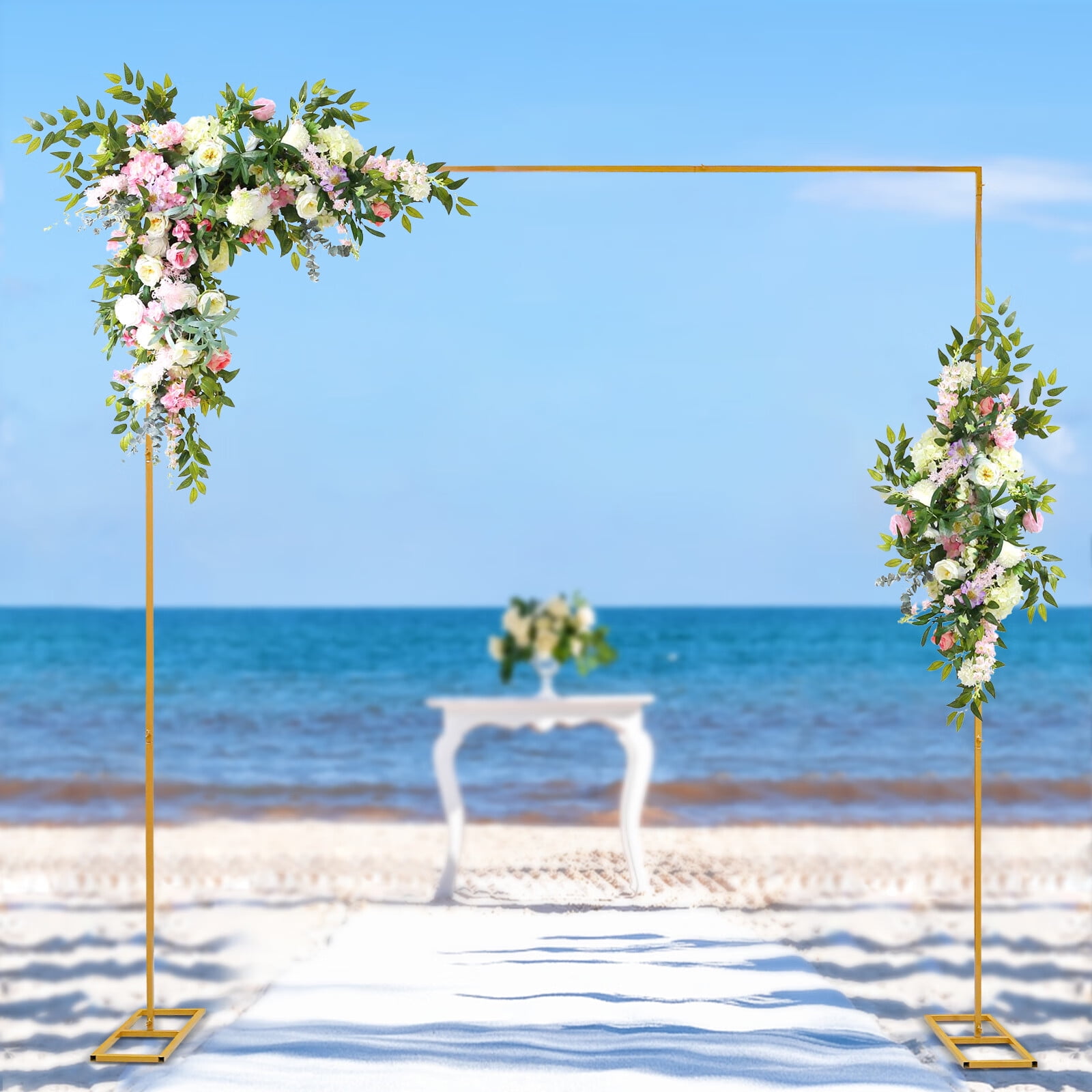 YIYIBYUS 9.8FT x 9.8FT Wedding Backdrop Stand,Square Metal Balloon Arch Stand,Gold Adjustable Backdrop Stand Pipe Kit for Birthday Party Event