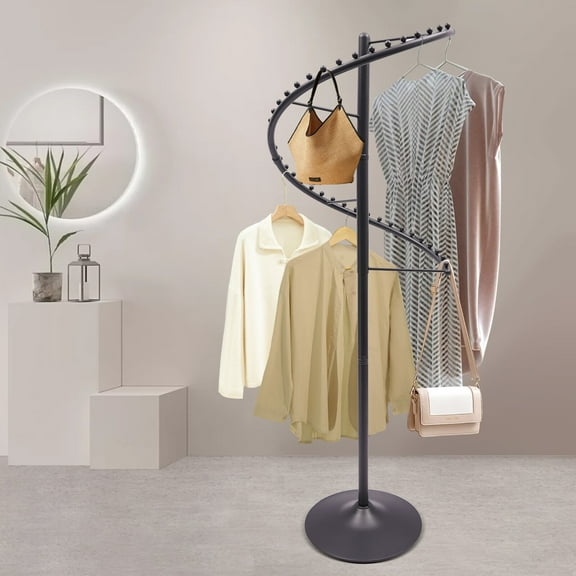 YIYIBYUS Black Spiral Rotating Clothing Rack, Portable Freestanding Rotating Garment Rack Clothing Display Racks for Home, Store