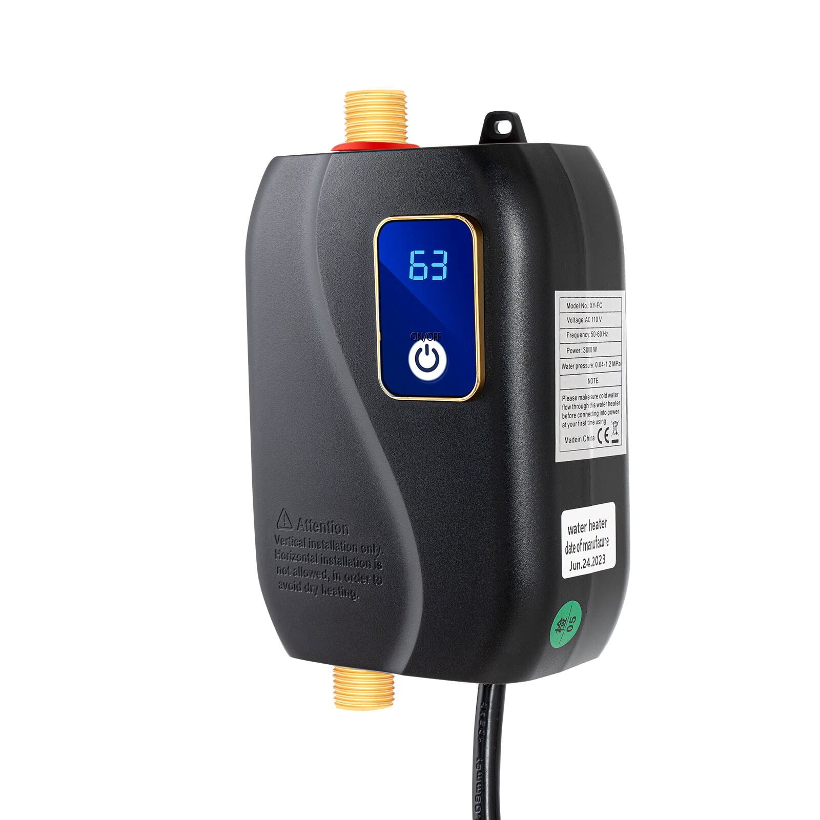 YIYIBYUS Electric Tankless Water Heater Mini Instant Hot Water Heater LCD  Display 110V 3000W Black - Walmart.com
