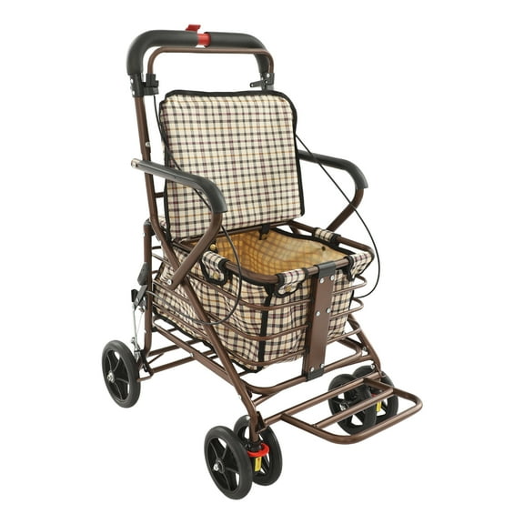 YIYIBYUS Foldable Shopping Cart Utility Shopping Bag Large Capacity Supermarket Trolley with Seat & Brakes, 100kg, Checkered