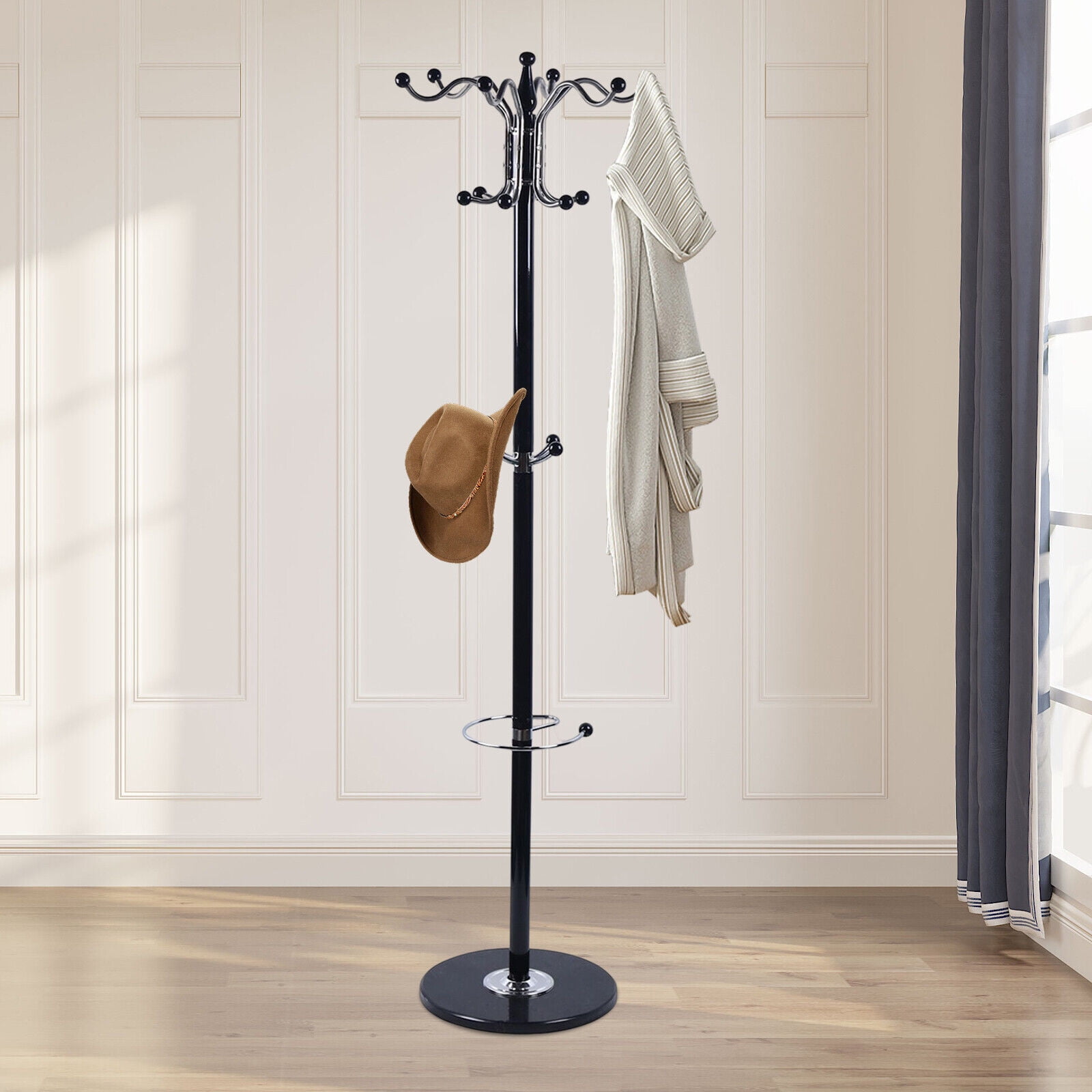 YIYIBYUS FreeStanding Metal Coat Rack Stand Hall Tree with Marble Base 16 Hooks Sturdy Coat