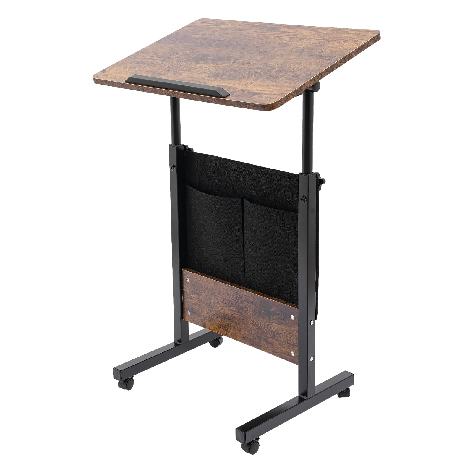 YIYIBYUS Height Adjustable Foot Pedal Rolling Desk Mobile Standing Desk with 4 Universal Wheels with Brakes Adjustable Rolling Desk Large Capacity for Offices, Classrooms, Homes Brown