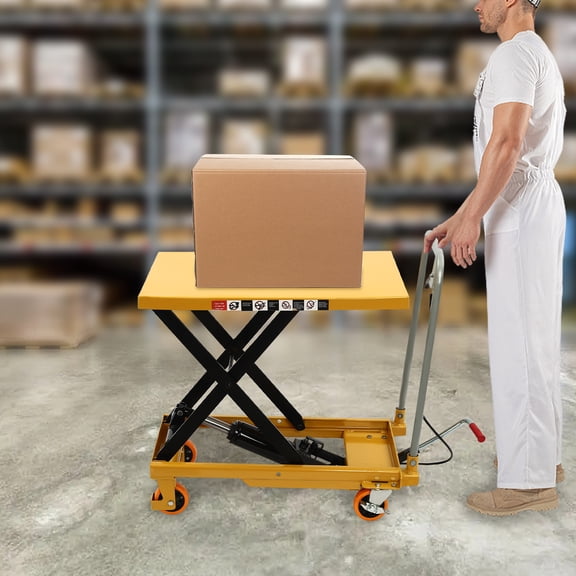 YIYIBYUS Hydraulic Scissor Lift Table, Single Scissor Hydraulic Lift Table, Hydraulic Lift with Locking Wheels for Material Handling and Transportation 500 Lbs Capacity Yellow
