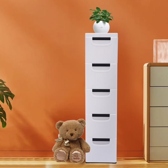 YIYIBYUS Plastic Narrow Dresser Storage Cart with 5 Drawers RollingTall Storage Cabinet Closet Organizer, 15.75 x 7.87 x 33.07inch