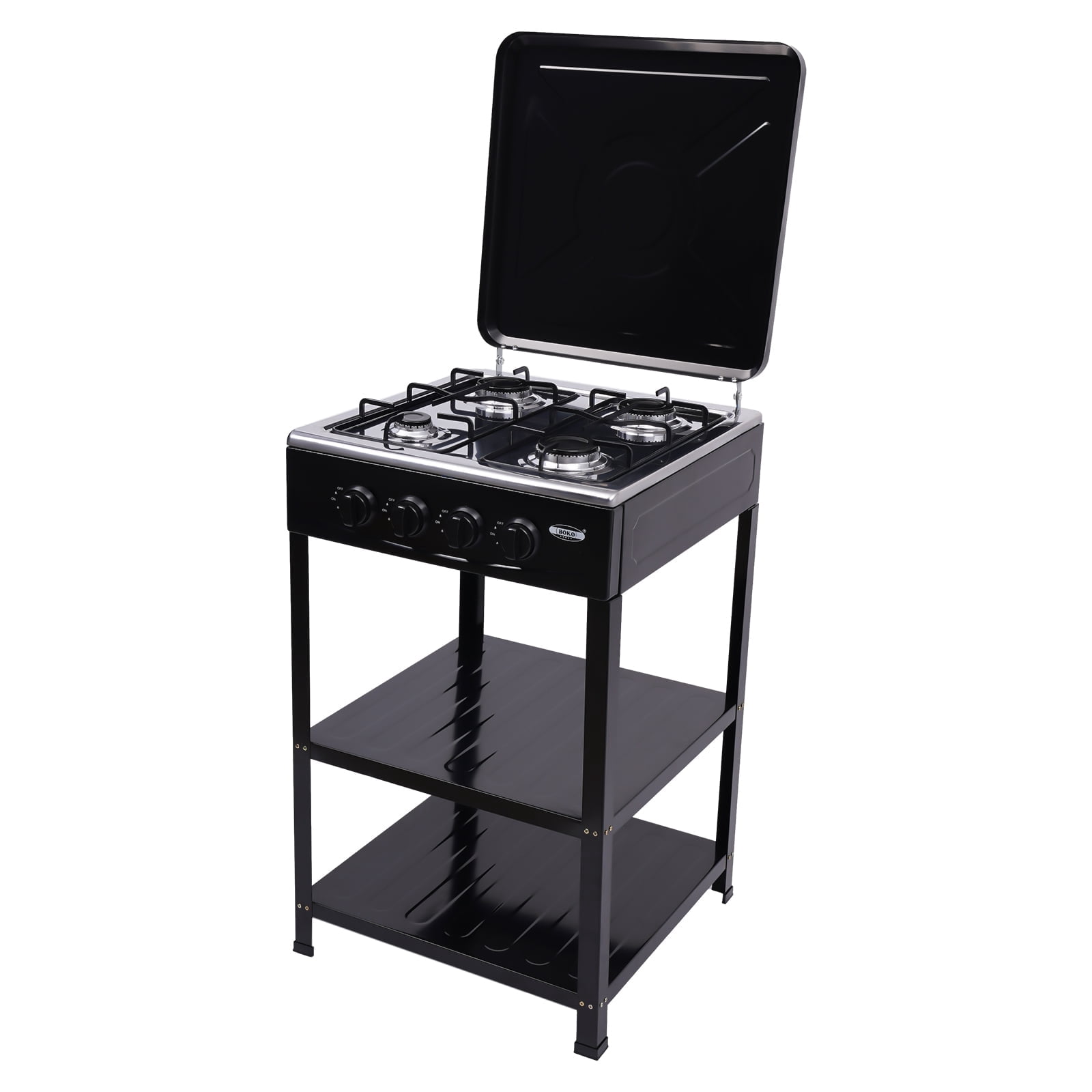 YIYIBYUS Portable 4 Burner Gas Stove Manual Ignition Camping Stove with Support Leg Stand and Wind Blocking Cover,Black