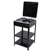 YIYIBYUS Portable 4 Burner Gas Stove Manual Ignition Camping Stove with Support Leg Stand and Wind Blocking Cover,Black