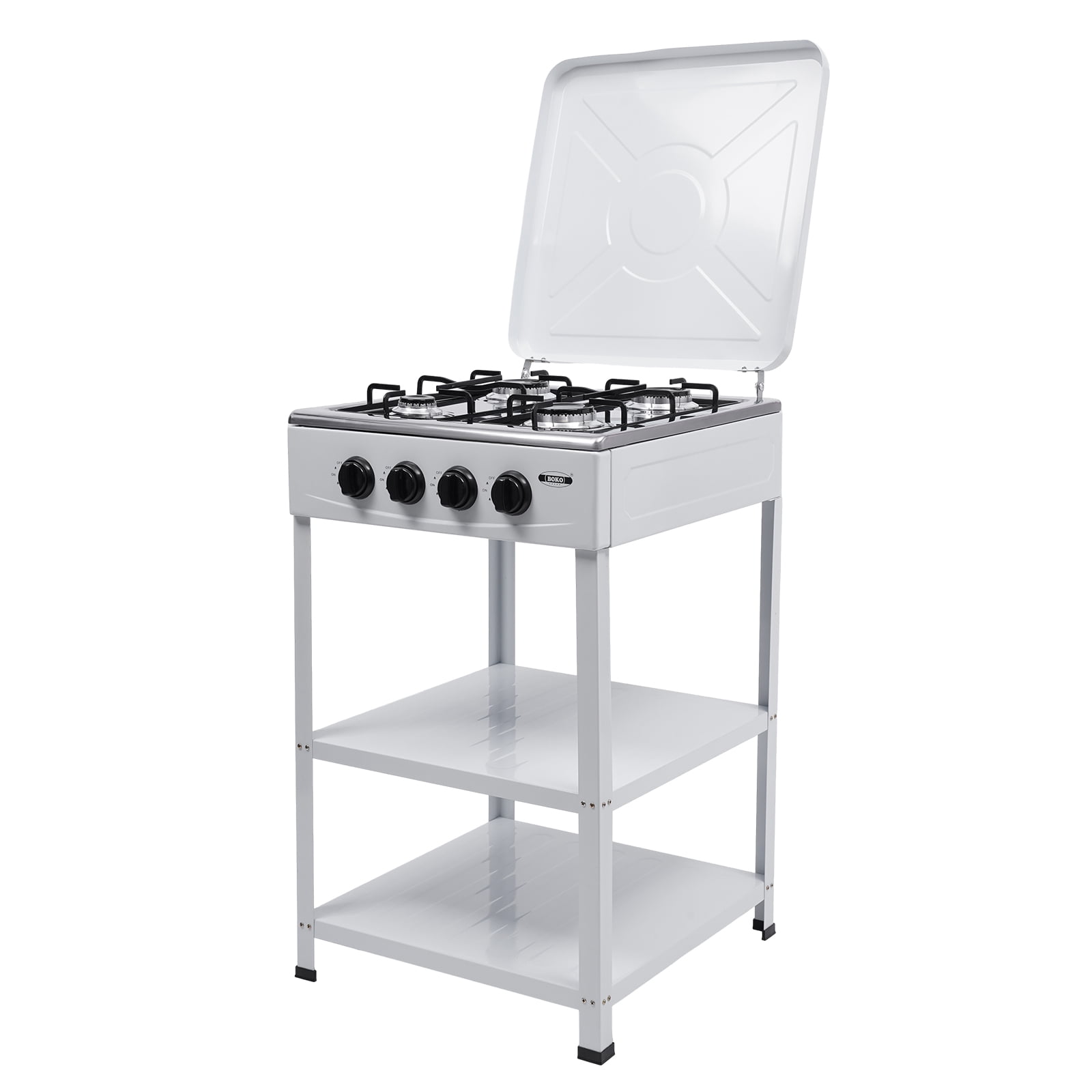 YIYIBYUS Portable 4 Burner Gas Stove Manual Ignition Camping Stove with Support Leg Stand and Wind Blocking Cover,White