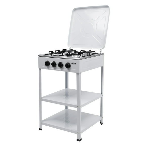 YIYIBYUS Portable 4 Burner Gas Stove Manual Ignition Camping Stove with Support Leg Stand and Wind Blocking Cover,White