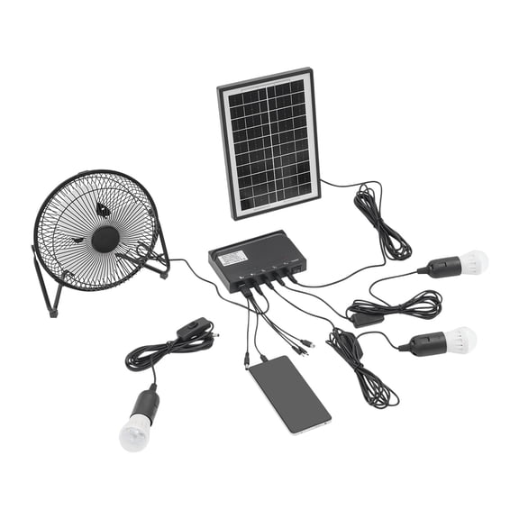 YIYIBYUS Portable Solar Fan and Lamp Kit, Solar Lighting & Fan Kit, Solar Powered Fan with 3 Bulbs, 4000mAh