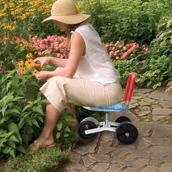 YIYIBYUS Rolling Garden Seat, 360° Rotation Garden Stool 3 Wheels Garden Cart Rolling Stool Seat, Blue