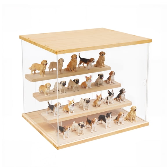 YIYIBYUS Solid Wood 4-Tier Clear Display Case PS Display Storage Box Lightweight Countertop Display Box for Places Where Figurines and Collectibles Are Displayed 11.81*9.45*10.24in