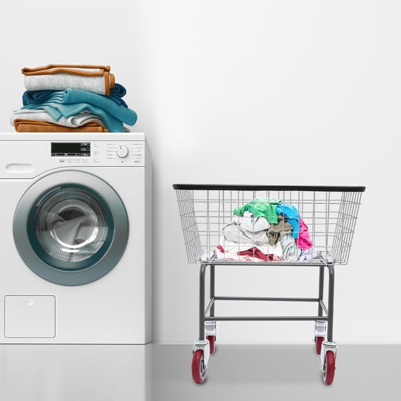 YIYIBYUS Steel Wire Laundry Cart Heavy Duty Laundry Basket with Wheels Commercial Rolling Laundry Basket Cart for Homes Hotels Bathrooms 20*8*15.7in