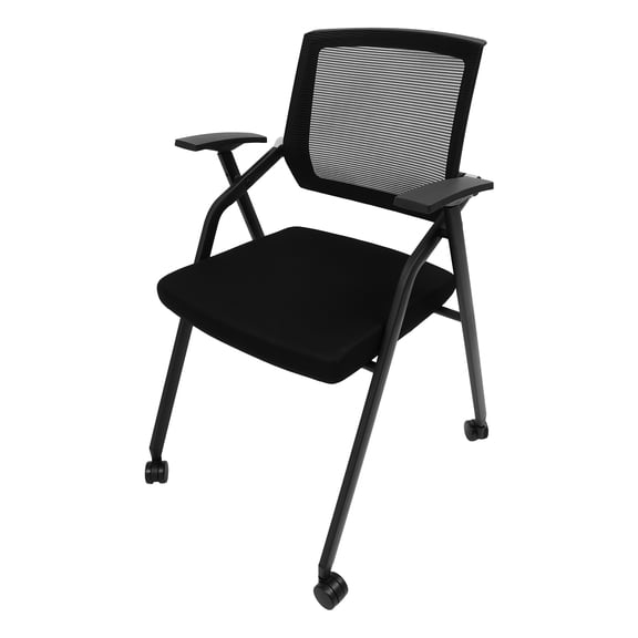 YIYIBYUS Tablet Arm Chair Conference Room Chair with Caster Wheels Ergonomic Folding Chair with Right Handed Arm Mesh Guest Nesting Stacking for Meeting Rooms & Classrooms Black