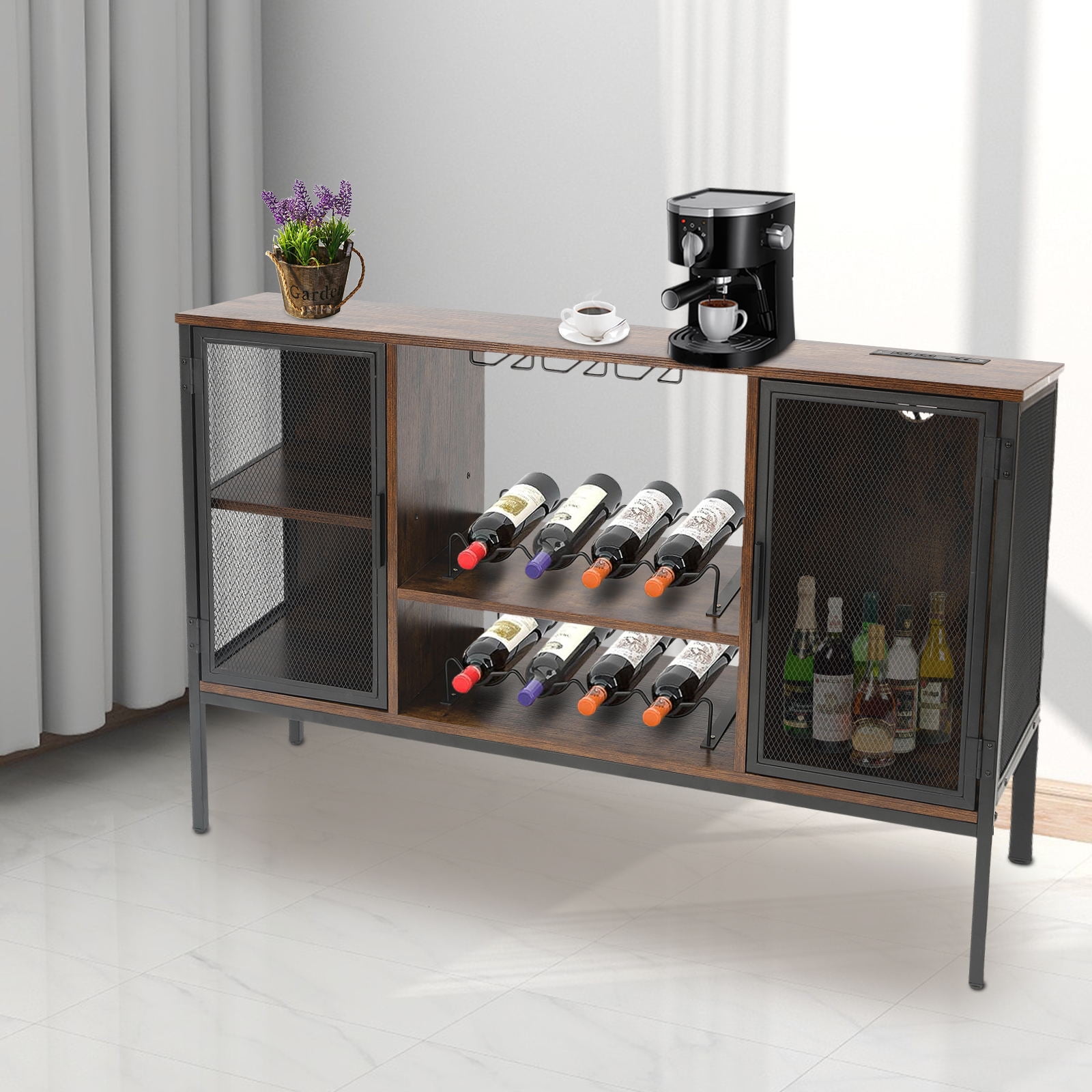 YIYIBYUS Wine Bar with Power Outlets, Industrial Coffee Bar