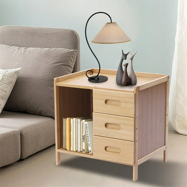 YIYIBYUS Wood Bedside Table Nightstand Modern Sofa Side Stand Storage Cabinet with Drawer for Bedroom Living Room