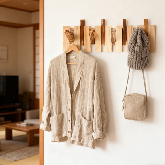 YIYIBYUS Wood Coat Rack Wall Mount Wall Coat Hooks Hanger with 8 Hooks Heavy Duty Wall Hooks for Hanging Coats Keys Hats Walnut&pine Wood