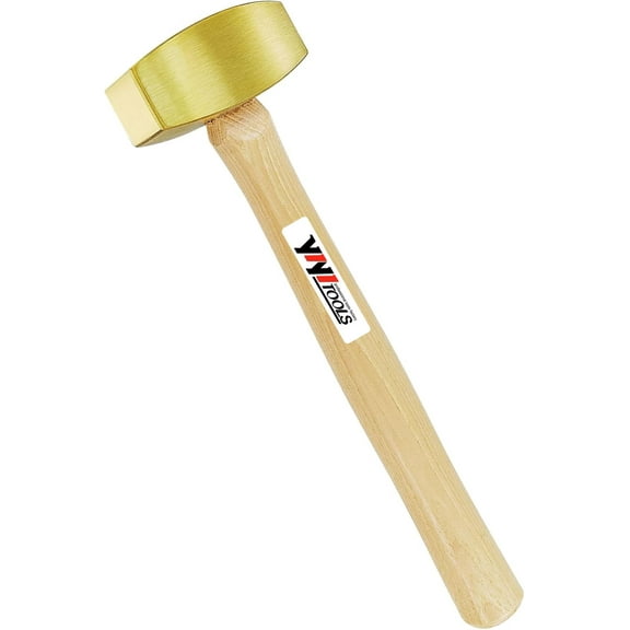 YIYITOOLS 2lb Solid Brass Non-Sparking Mallet Hammer, Hickory Wood Handle