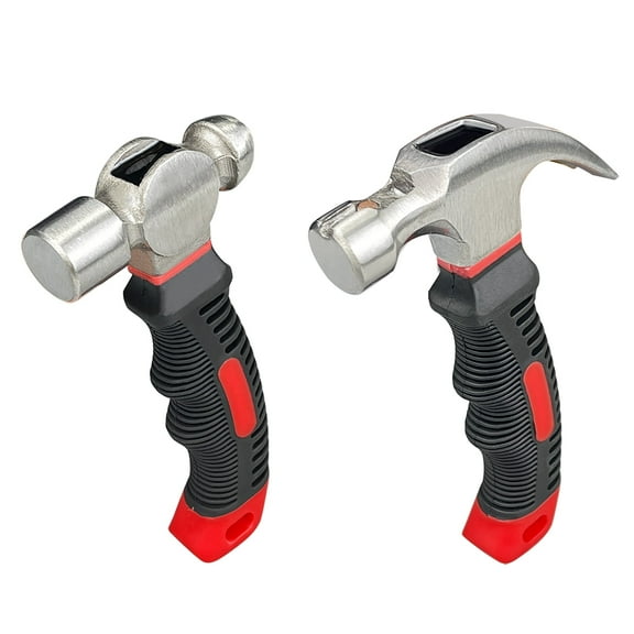 YIYITOOLS 2Pc 8oz Short Handle Claw and Ball Pein Hammer Set, Forged Steel Heads