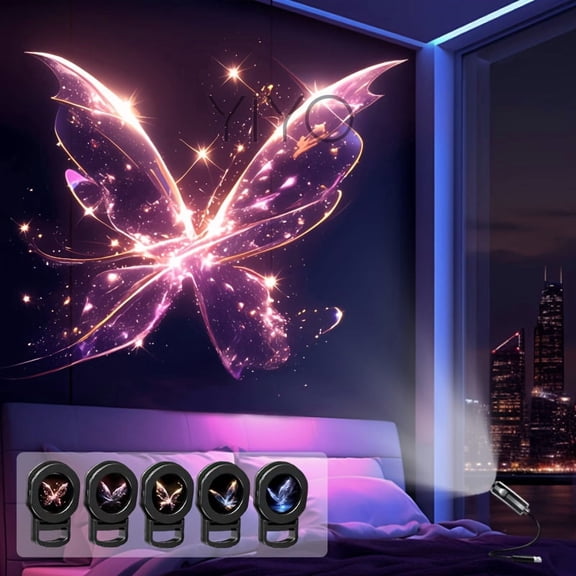 YIYOLICO USB- Plug & Play LED Projection Lamp Suitable for Walls/Ceiling/Tabletop, Crystal Butterfly Light with Beam, Decorative Mood for Bedroom,, Creative Gift for &
