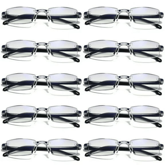 YIYOUZQT 10 Pack Rimless Computer Reading Glasses Blue Light Blocking, Fashion Rectangular Rimless Readers for Women Men Lightweight & Comfortable Anti Glare