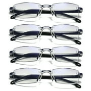 YIYOUZQT 4 Pack Rimless Computer Reading Glasses Blue Light Blocking, Fashion Rectangular Rimless Readers for Women Men Lightweight & Comfortable Anti Glare
