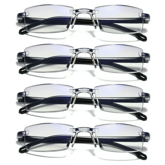 YIYOUZQT 4 Pack Rimless Computer Reading Glasses Blue Light Blocking, Fashion Rectangular Rimless Readers for Women Men Lightweight & Comfortable Anti Glare