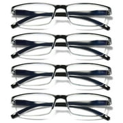 YIYOUZQT 4 Pack Spring Hinge Readers Computer Reading Glasses Blue Light Blocking, Fashion Rectangular Rimless Readers for Women Men Lightweight & Comfortable Anti Glare