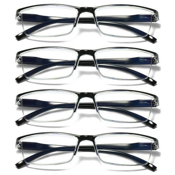 YIYOUZQT 4 Pack Spring Hinge Reading Glasses Blue Light Blocking Computer Readers for Women Men Rectangular Eyewear Lightweight Magnification Presbyopia Eyeglasses