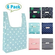 YIYOUZQT 6 Pack Reusable Grocery Bags Grocery Tote Folded into Attached Pouch, Ripstop Polyester Shopping Bags, Washable, Durable and Lightweight