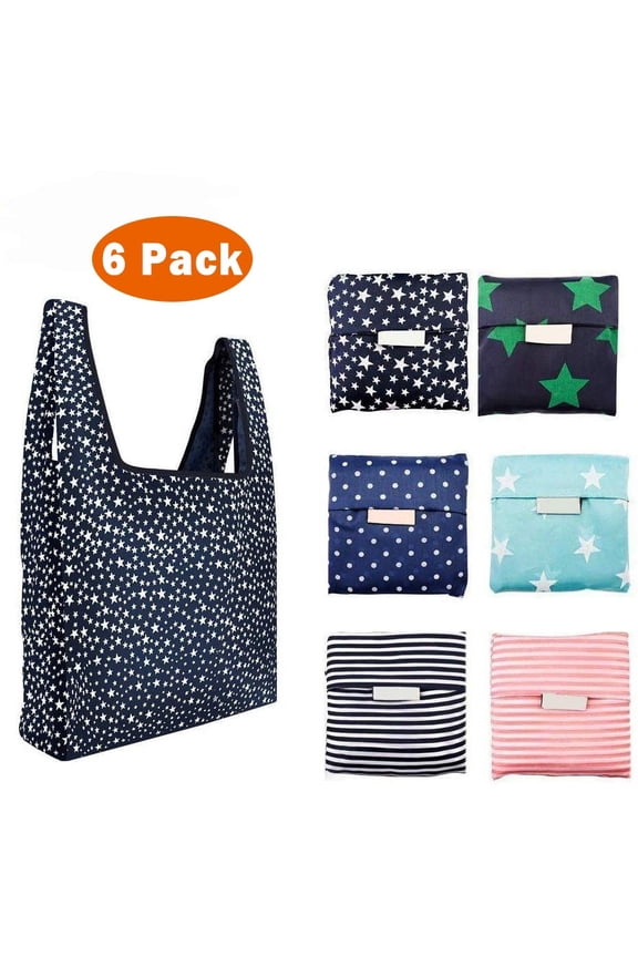 6 Pack Reusable Grocery Bags, Large Tote Bag For Shopping, Groceries, Gym, Office Supplies, Beach Gear, School, Toys & More Washable With Large Long Handles For Maximum Convenience