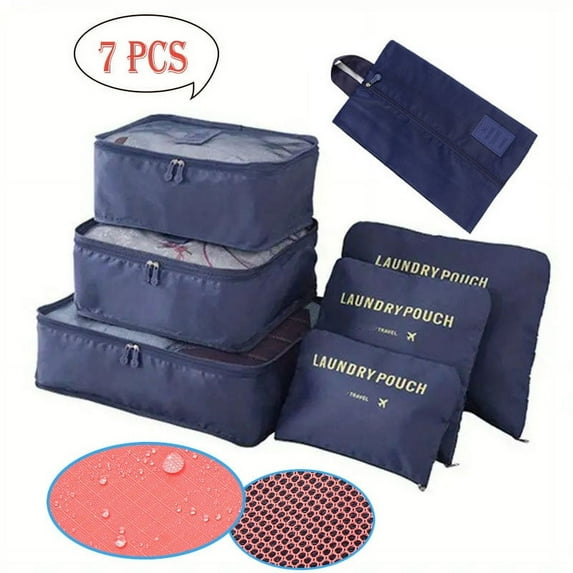 YIYOUZQT 7-Piece Packing Cube Set- Travel Luggage Packing Organizers Storage Bags Multi-functional Clothing Sorting Packages with Shoe Bag