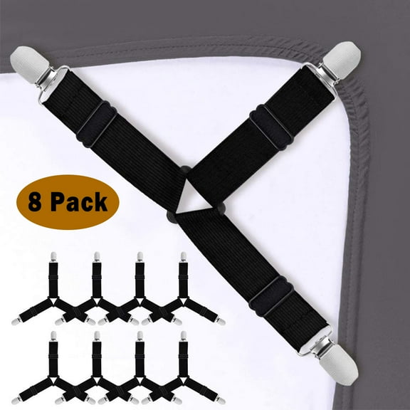 YIYOUZQT 8 Pack Bed Sheet Holder Corner Straps Mattress Cover Clips to Hold Sheets in Place, Adjustable Bed Bands, Elastic Fasteners/Grippers/Suspenders Fitted for Bedding, Keepers, Bedsheet Tie Downs
