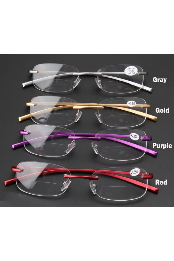Rimless Bifocal Reading Glasses Blue Light Blocking Computer Readers for Women Men Rectangular Eyewear Lightweight Magnification Presbyopia Eyeglasses